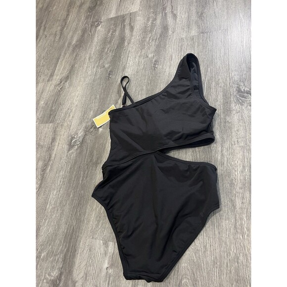 NWT $118 Michael Kors One-Piece Swimsuit Black Off Shoulder Side Cut Out 8 - Picture 3 of 10